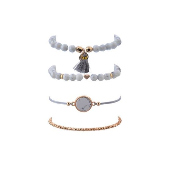 White marble bead bracelets set - Picture 3 of 5